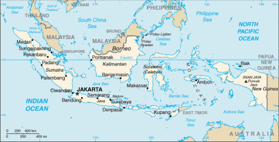 Map of Indonesia. Terrain, area and outline maps of Indonesia
