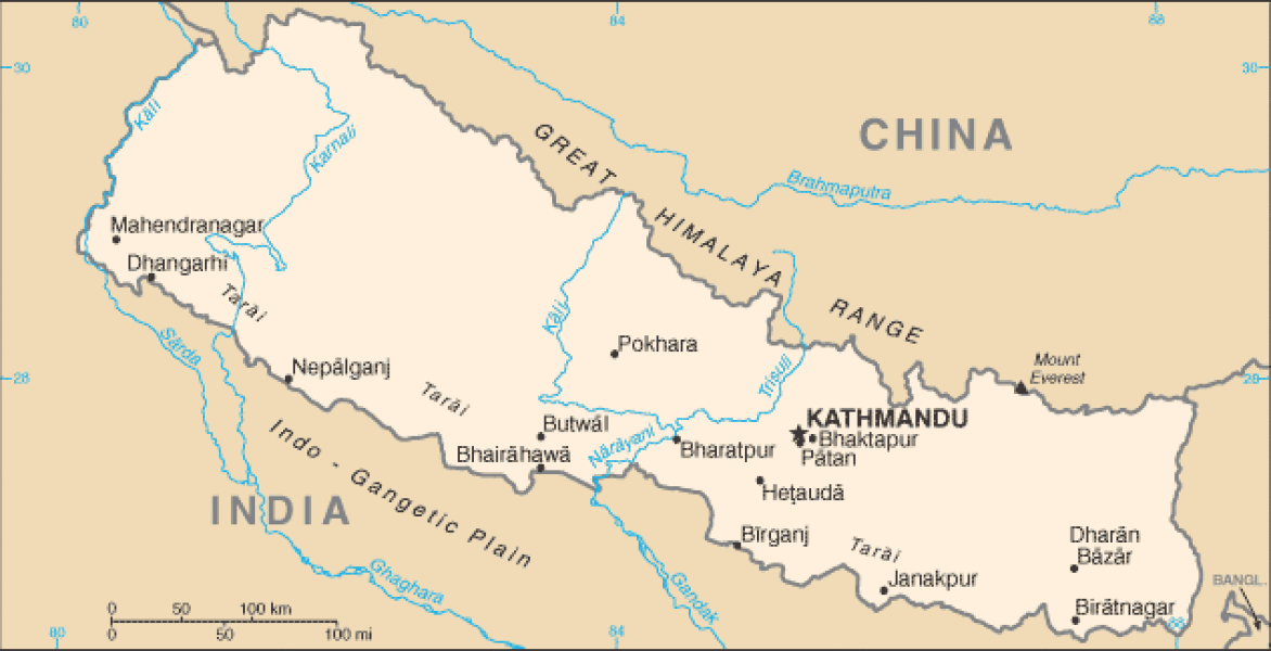 Map of Nepal. Terrain, area and outline maps of Nepal CountryReports
