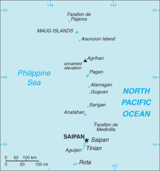 Northern Mariana Islands map. Terrain, area and outline maps of