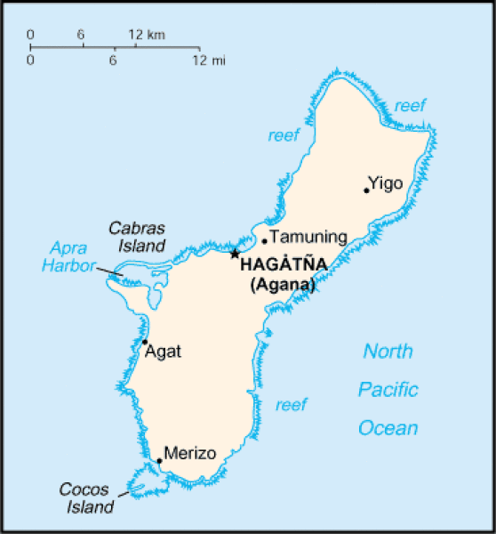 Guam map. Terrain, area and outline maps of Guam. CountryReports