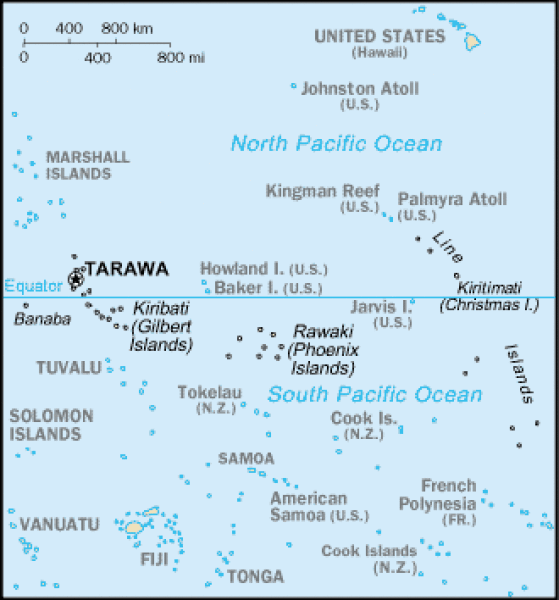 Kiribati map. Terrain, area and outline maps of Kiribati