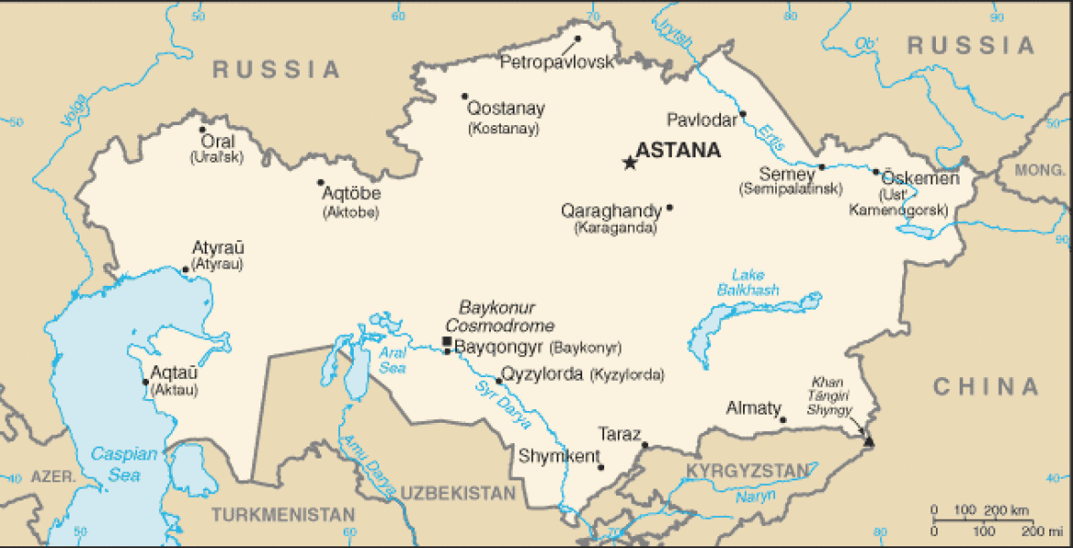 Kazakhstan map. Terrain, area and outline maps of Kazakhstan. CountryReports CountryReports