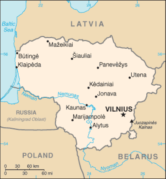 Lithuania map. Terrain, area and outline maps of Lithuania. | CountryReports - CountryReports
