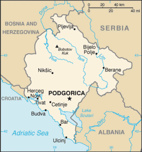 Montenegro map. Terrain, area and outline maps of Montenegro